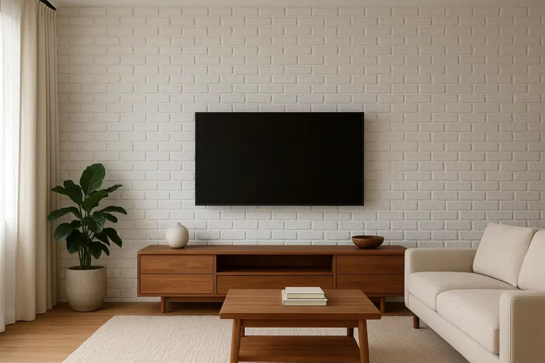 دیوار پشت تلویزیون با آجر سفید