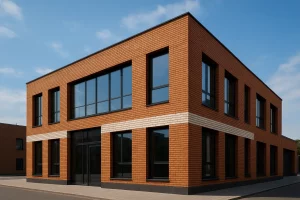 طراحی نمای ساختمان تجاری با آجر