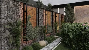 نورپردازی دیوار گابیون