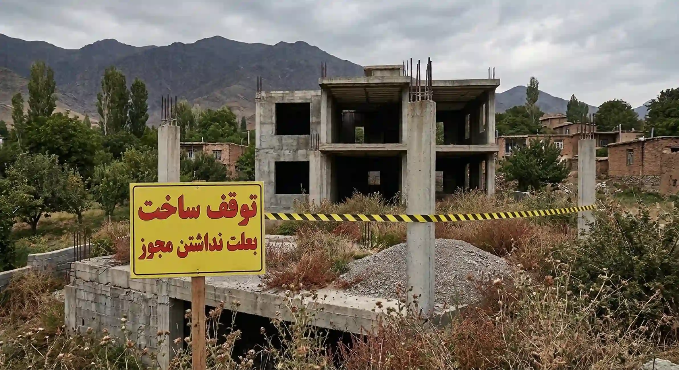 ویلای نیمه کاره متوقف شده به دلیل نداشتن مجوز ساخت در مناطق ییلاقی استان البرز